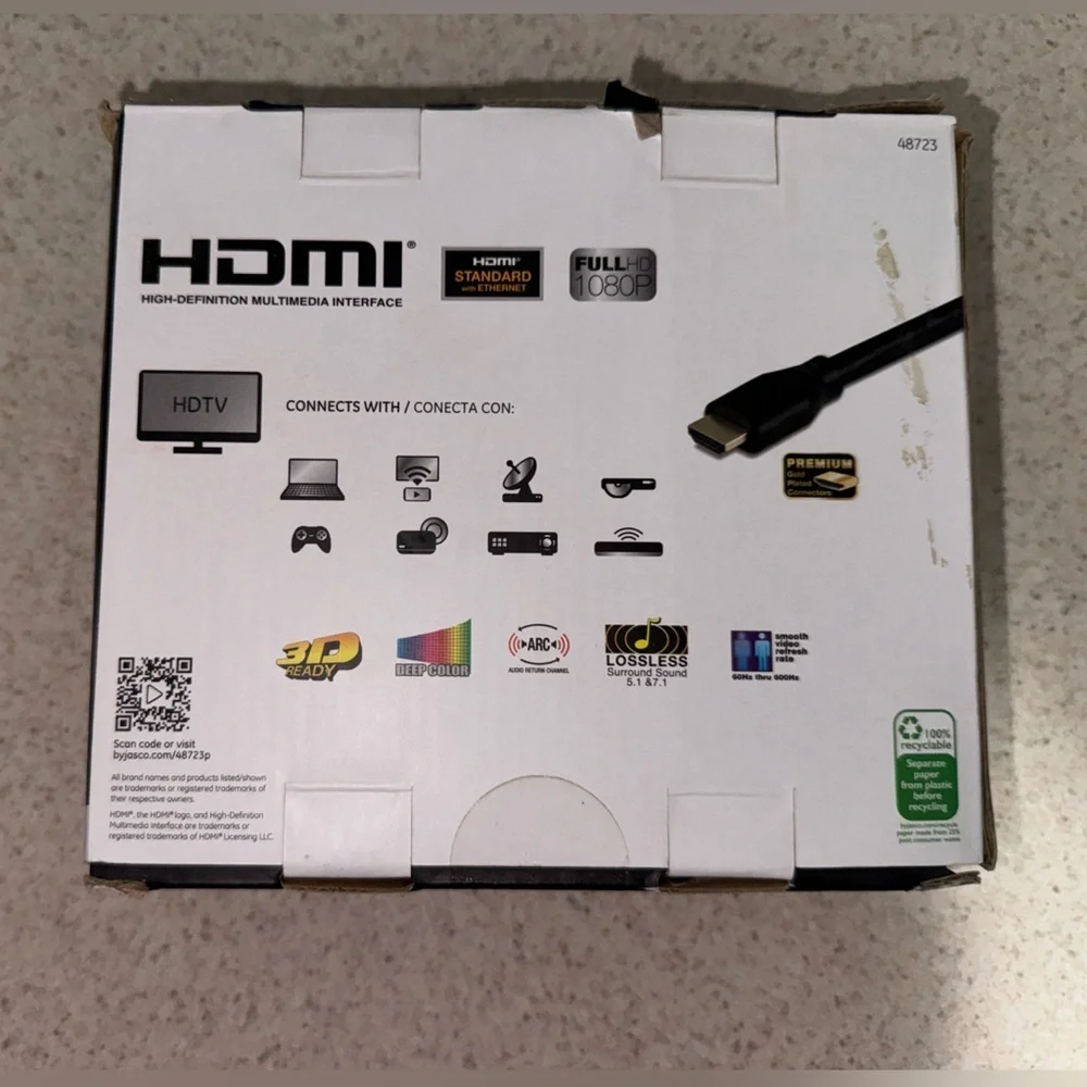 GE 25ft Black HDMI Cable